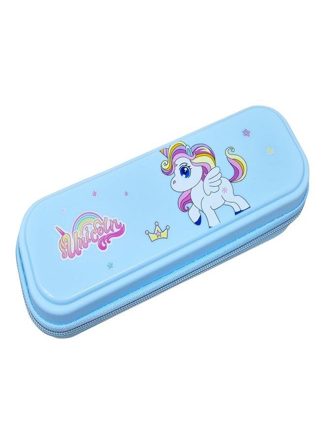 PARTEET Unicorn Printed Pouch with Pen & Pencil Holder and Zipper Closer,Waterproof Soft Travel Pouch for Kids (Multicolor) (Blue) - Image 1